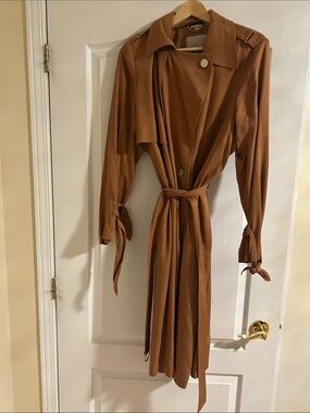 Soia & Kyo Rust Brown Long Trench Coat with Tie Cuffs